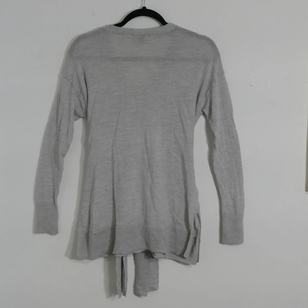 Ann Taylor Women Sweater S Gray 100% Merino Wool Tunic Tie Waist Tunic